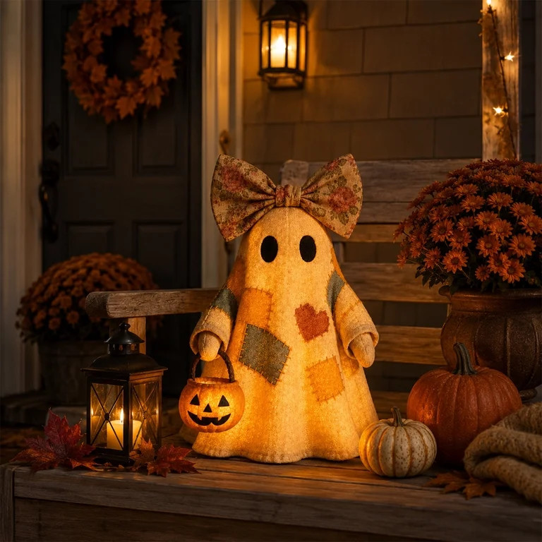 2026 New Lighted Vintage Patchwork Ghost, Light Up Ghost with Pumpkin Lantern Halloween Decor, Vi... | Walmart (US)