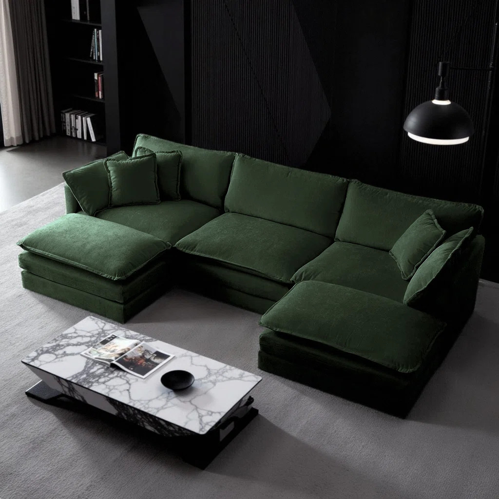U-Shaped Sectional Sofa with 2 Reversible Ottomans - 5-Seater Convertible Chenille Fabric Couch, ... | Wayfair North America