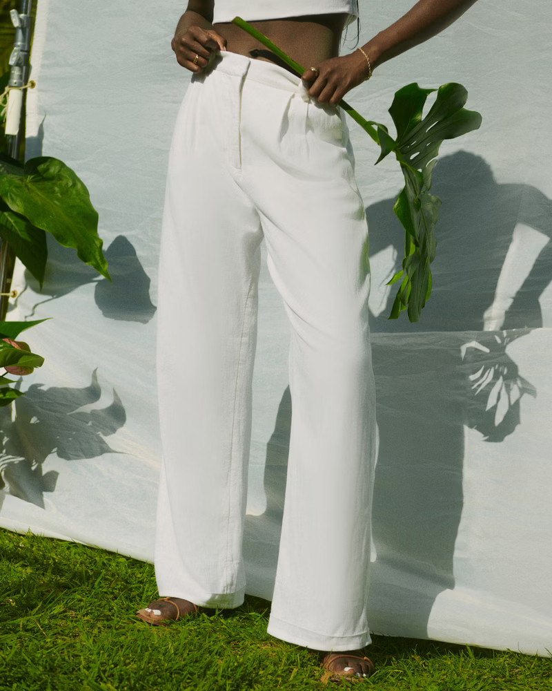 Linen-Blend Tailored Wide Leg Pant | Abercrombie & Fitch (US)