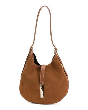 Made In Italy Suede Mini Hobo With Bar Hardware And Double Gussets | TJ Maxx