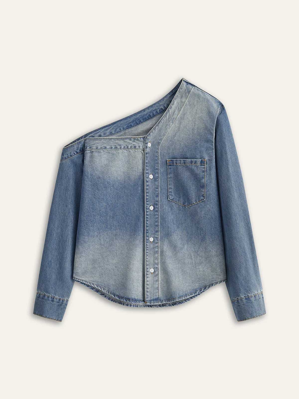 Asymmetrical Collar Denim Crop Shirt | Commense