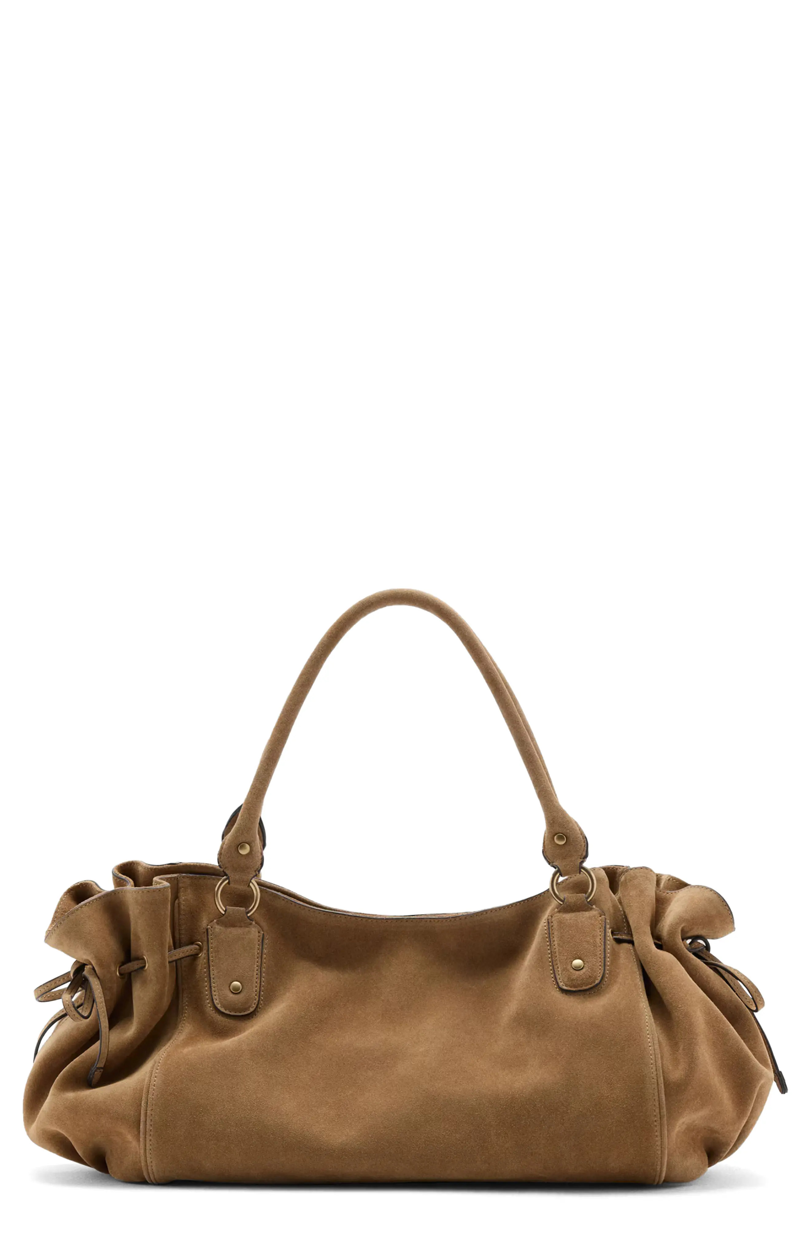 MANGO Starring Hailey Bieber Suede Shoulder Bag in Medium Brown at Nordstrom | Nordstrom