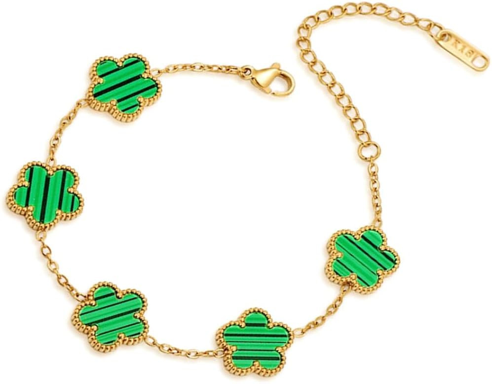 18K gold-plate Five Leaf Grass Bracelet Link Bracelets Four Leaf Clover Bracelet Lucky Bracelets ... | Amazon (US)