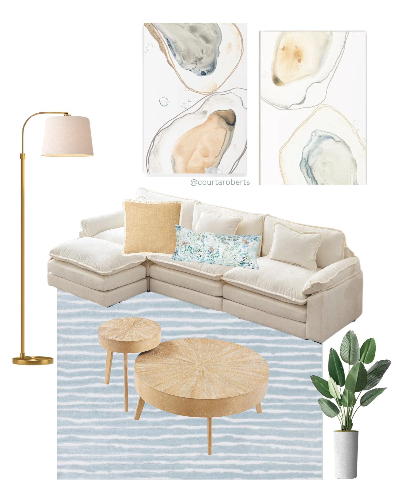 Budget Friendly Coastal Cool Living Room Home Goods Light Airy Affordable Beach House Ideas Gold Lamp Floor Lamp Couch Decor Pillows Oyster Painting Wall Art Coffee Table Light Wood Faux Palm Plant Rug Blue Orange Chic 

#LTKHome