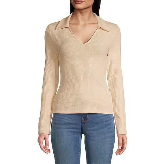 new!a.n.a Womens Long Sleeve Polo Shirt | JCPenney