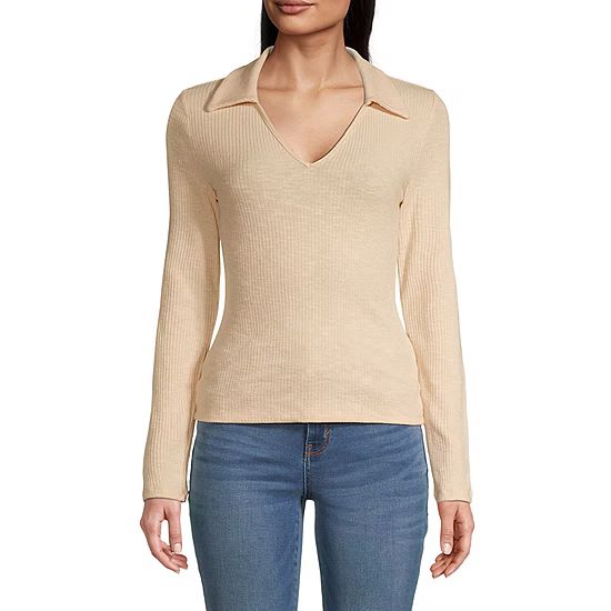 new!a.n.a Womens Long Sleeve Polo Shirt | JCPenney