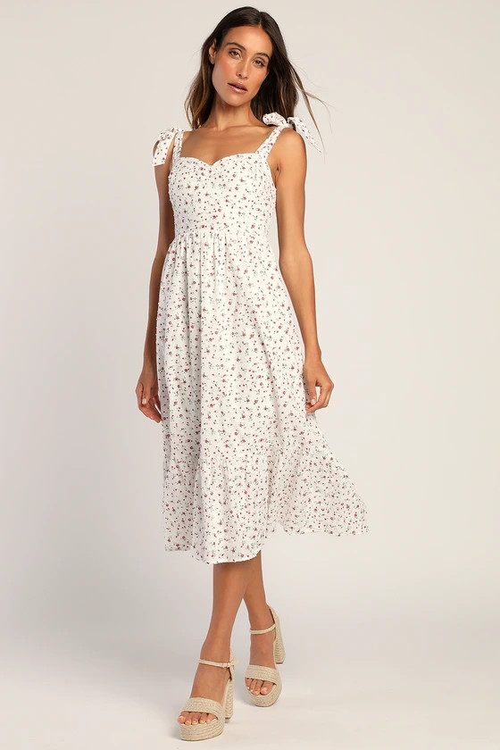 Garden Gorgeous White Floral Print Tie-Strap Midi Dress | Lulus (US)