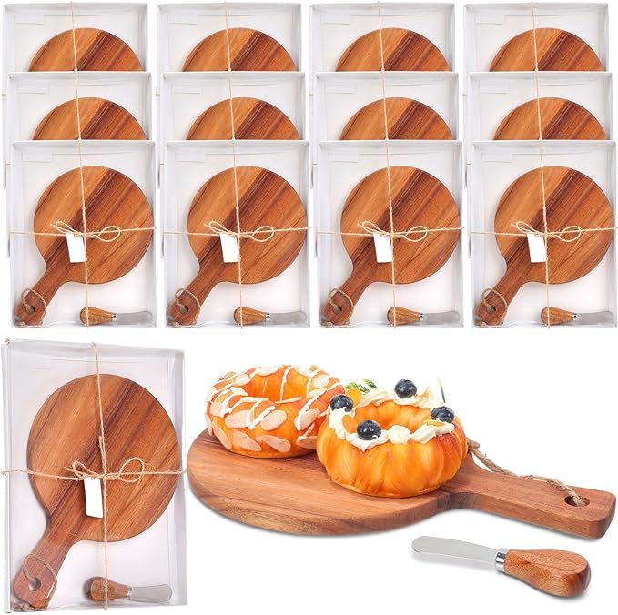Tanlade 12 Sets Acacia Wood Round Cutting Board with Knife Round Wood Charcuterie Board Round Ser... | Amazon (US)