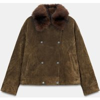 Zara - 100% Leather Puffer Jacket With Faux Fur Collar - Dark Brown - Xs - Woman | Zara UK