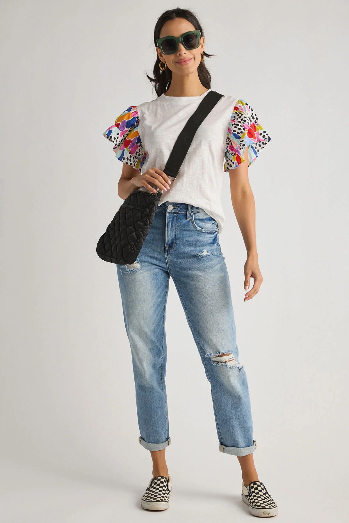 THML Printed Sleeve Flutter Top | Social Threads