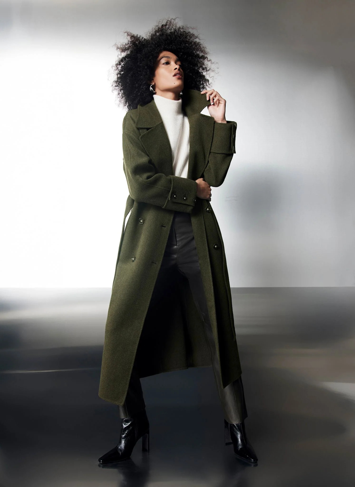 Khaki Wool Trench Coat | Mint Velvet