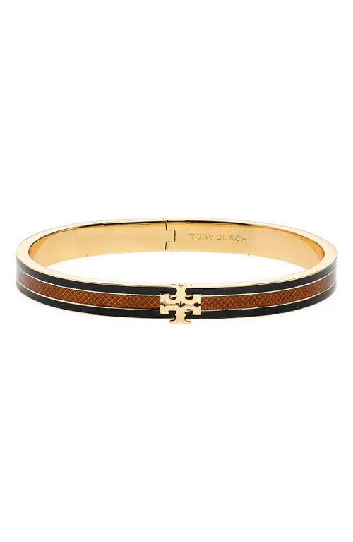 Tory Burch Kira Stripe Enamel Bangle in Tory Gold/black/brown at Nordstrom, Size Medium | Nordstrom