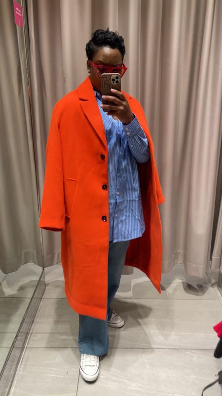 A color combo that just works 💙🧡❤️. This was me in hm’s dressing room. Orange coat, striped shirt and denim pants. Check out the beautiful options linked

#LTKunder100 #LTKstyletip #LTKfit