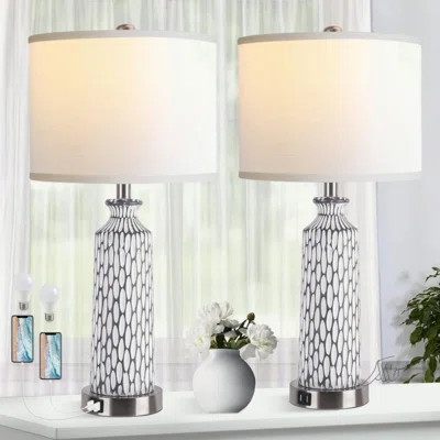 Living Room Table Lamp, Bedroom Bedside Lamp (Set Of 2) With USB Port, 3-Way Dimming Touch Control, Modern Coastal White Gray Resin Bedside Lamp With | Wayfair North America