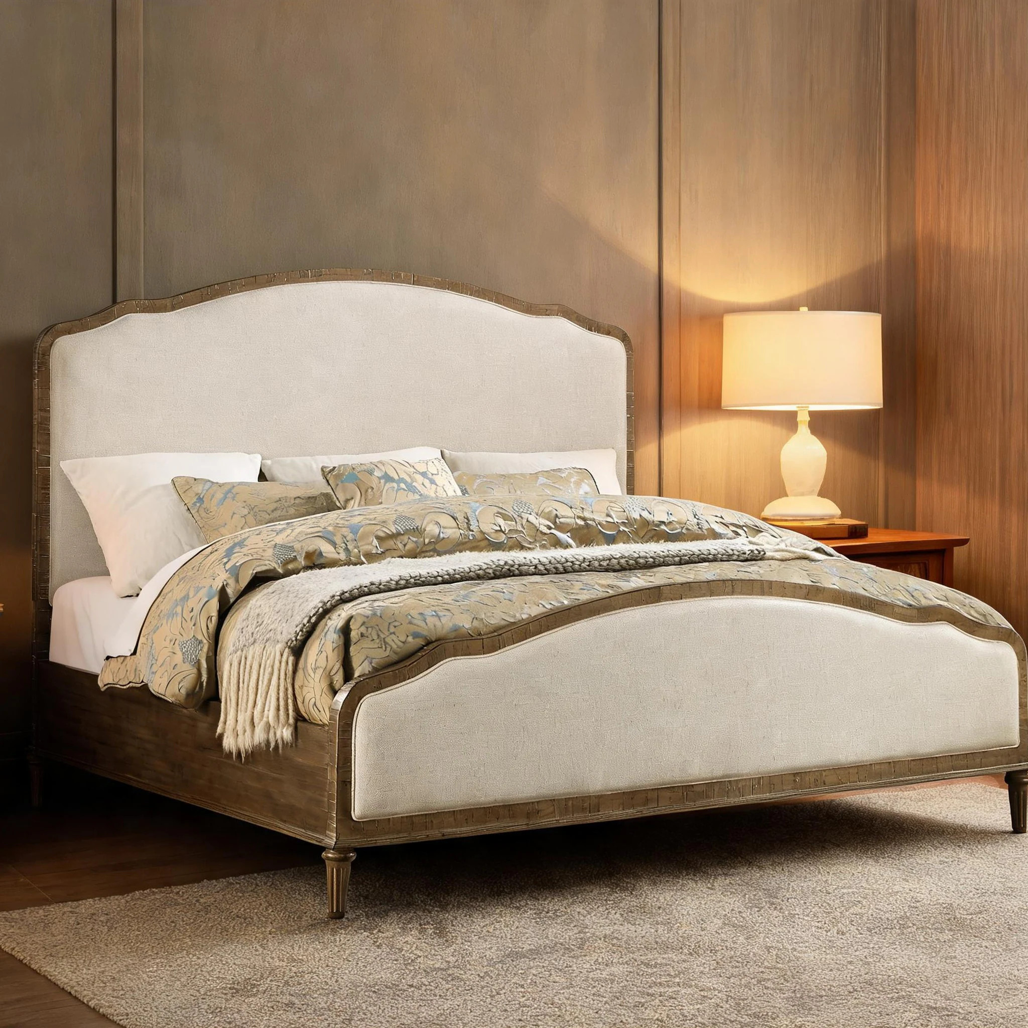 SunJet King Upholstered Bed in Soft Beige with Rustic Wood Frame and Slatted Support for the Primary Bedroom one_size | U2U9IW7OJSD9 | Lowe's