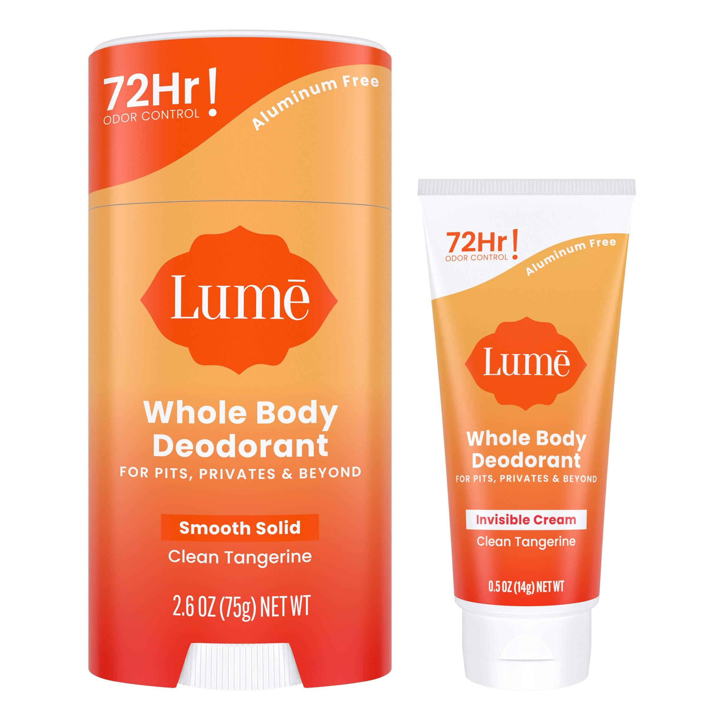 Lume Whole Body Deodorant - Invisible Cream Tube Mini + Solid Stick Bundle - 72 Hour Odor Control... | Amazon (US)