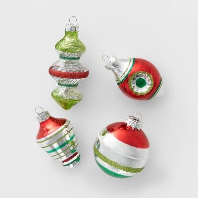 14ct Retro Glass Christmas Tree Ornament Set Red Green & Silver - Wondershop™ | Target