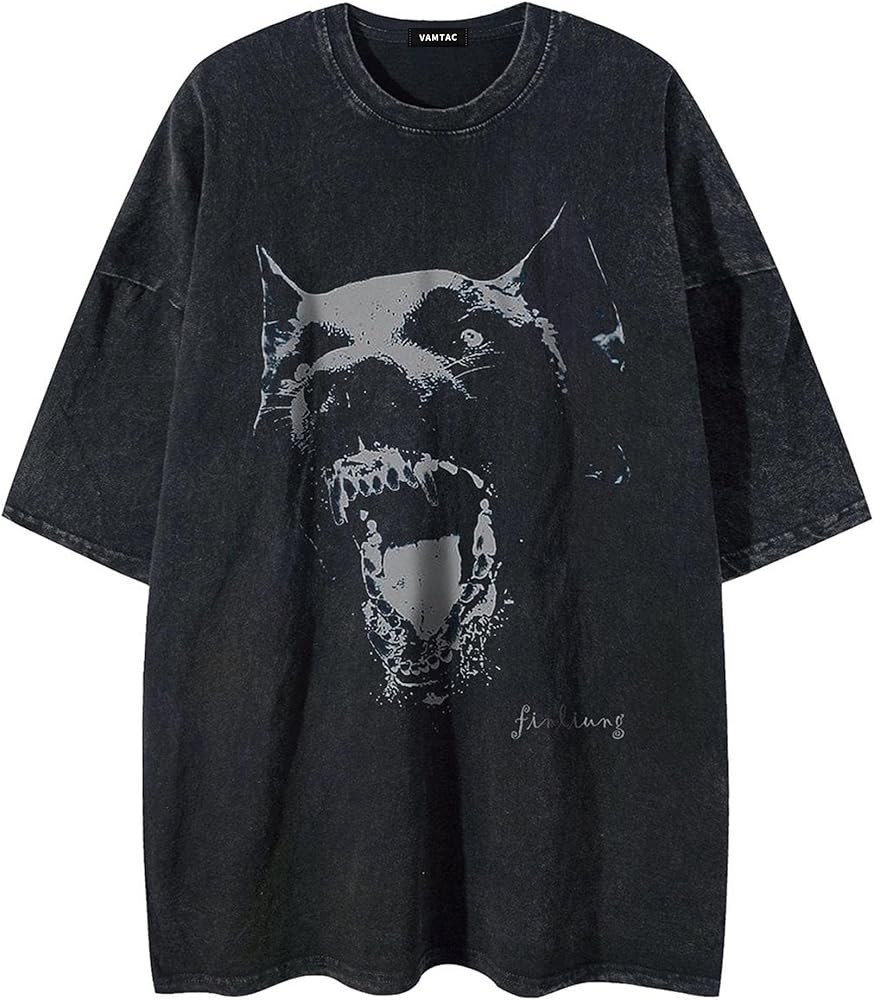 Vamtac Mens Oversized Washed Dog Graphic Tees Casual Summer Tops Streetwear Aesthetic T-Shirt Uni... | Amazon (US)