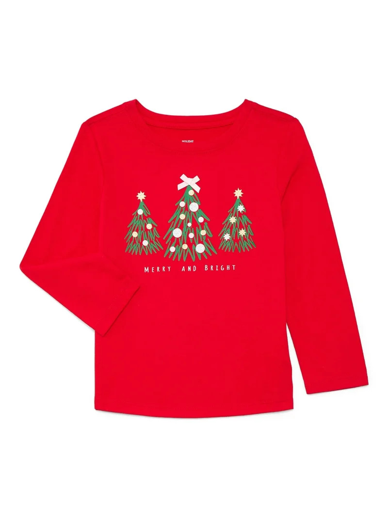 Holiday Time Toddler Boys or Girls Christmas Tee with Long Sleeves, Sizes 12M-5T | Walmart (US)