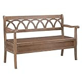 Benjara 32 Inch Wood Storage Bench with Arched Fretwork Back, Brown | Amazon (US)