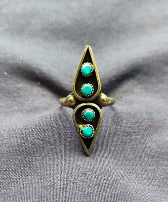 Vintage Zuni Turquoise Sterling Silver Shadowbox Ring Size 5.5  | eBay | eBay US