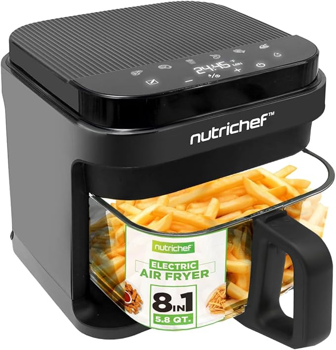 Nutrichef 5.8 Quart Air Fryer | 8-1 Preset Cook Modes | Transparent Fry Bowl for Best Cooking Res... | Amazon (US)