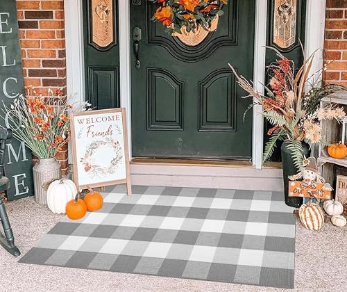 Buffalo Plaid Layered Doormat 27.5''X 43.3''Checkered Front Porch Rug Cotton Woven Washable Layering Doormat for Welcome Hello Door Mat Entryway Bedroom Living Room | Amazon (US)