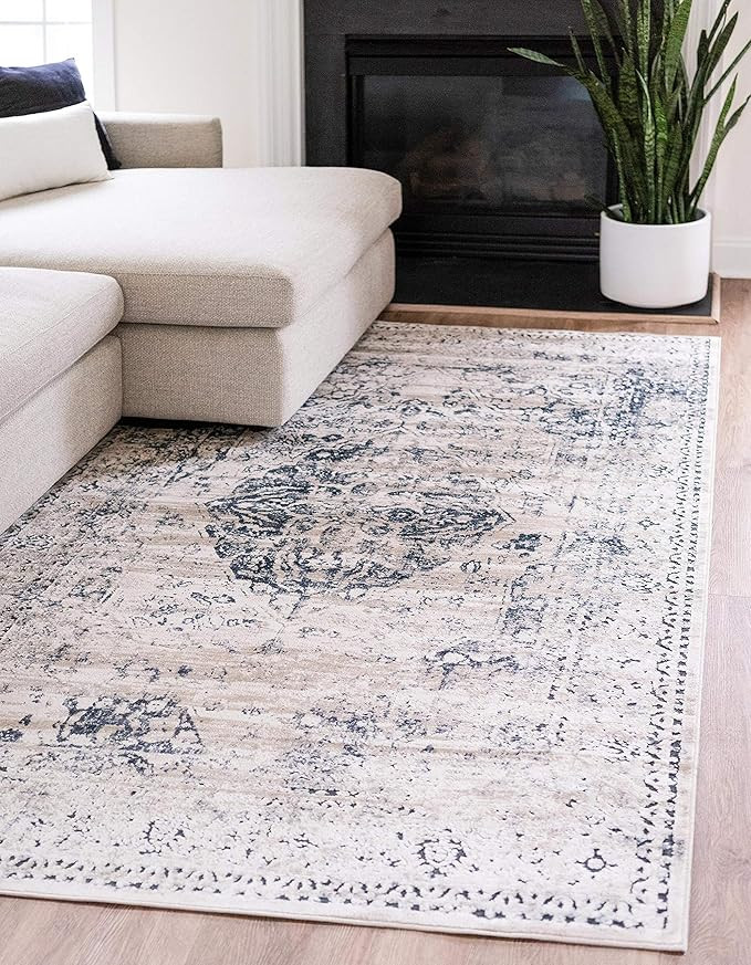 Unique Loom Chateau Collection Distressed Vintage Traditional Textured Dark Blue Area Rug (6' 0 x... | Amazon (US)