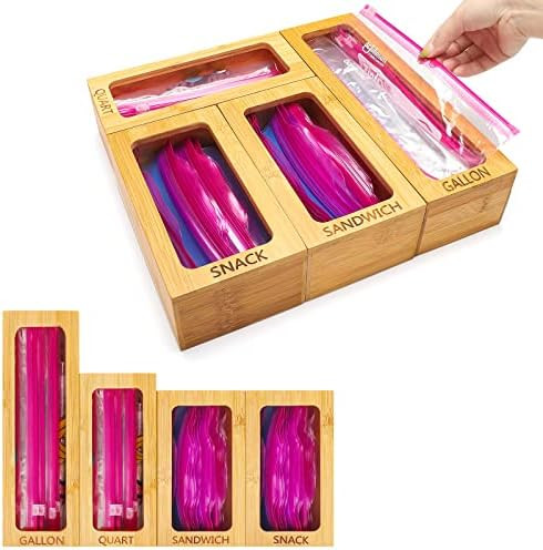Ziplock Bag Storage Organizer, Bamboo Bag Organizers for Drawer, Bags Holder for Kitchen, Baggie ... | Amazon (US)