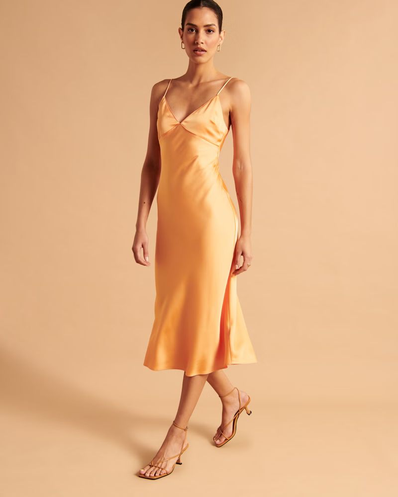 Women's Satin Slip Midi Dress | Women's New Arrivals | Abercrombie.com | Abercrombie & Fitch (US)