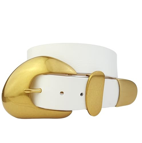 Axesoria Western-Inspired Vintage Gold Statement Buckle Belt White L | Amazon (US)