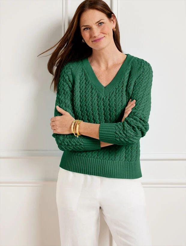 Open Stitch V-Neck Sweater | Talbots