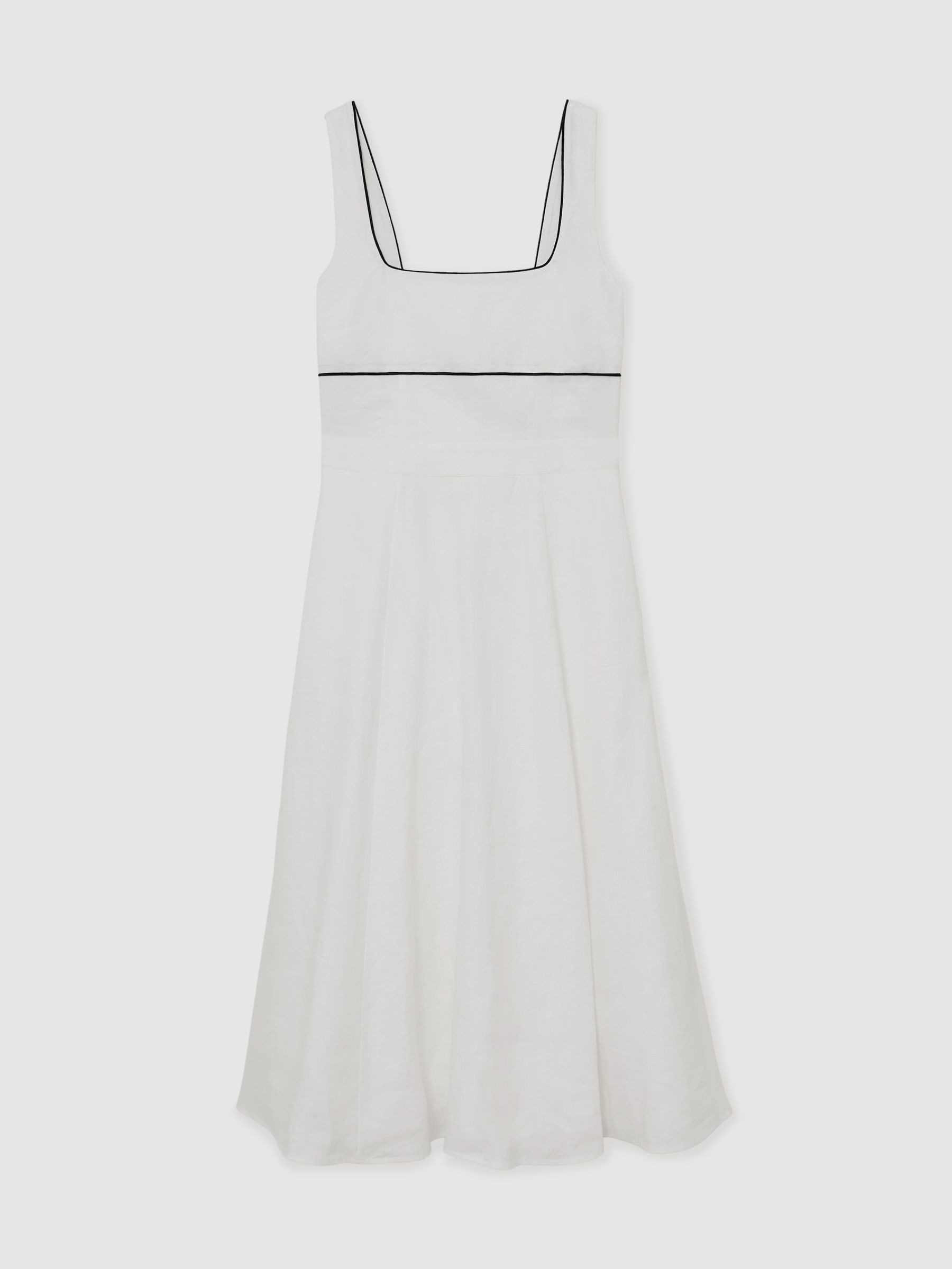 Linen Contrast-Trim Midi Dress in Ivory | Reiss UK