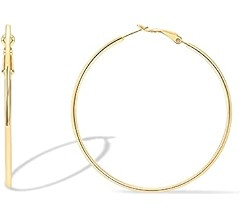 PAVOI 14K Gold Plated Sterling Silver Post Hoops | Large Hoops Earring | Lightwight Gold Hoop Ear... | Amazon (US)