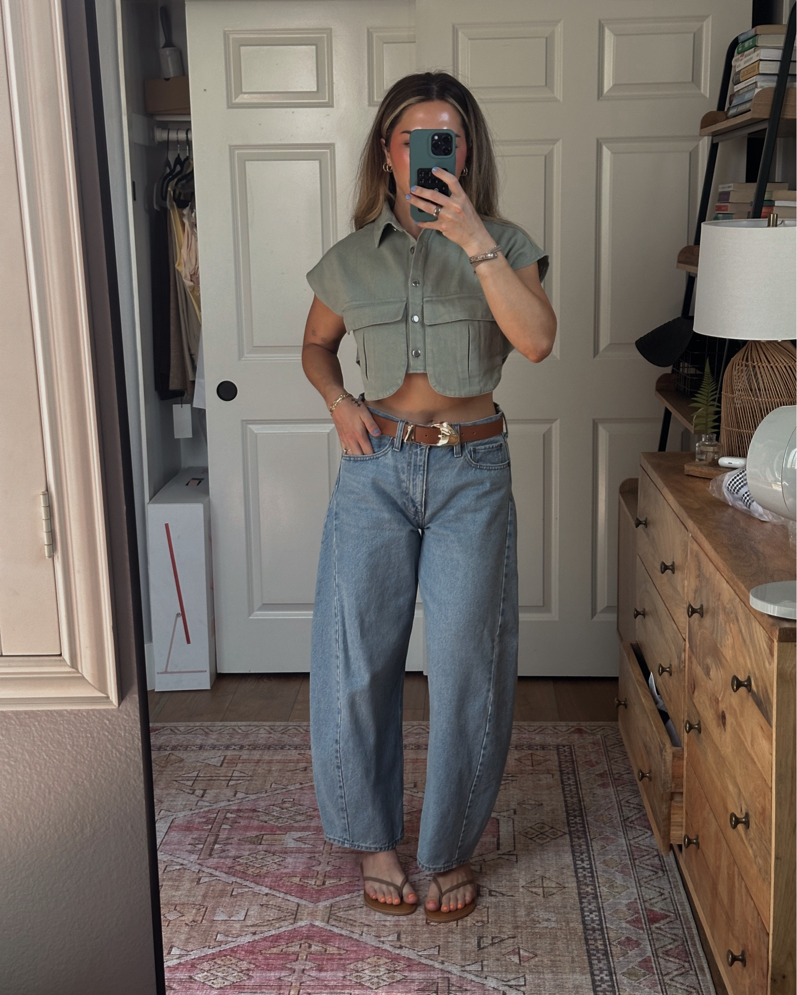 The cutest safari vibe top is my new FAVVV and elevates any look!! (Size M) barrel jeans (27) 