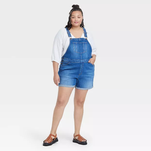 Women's Plus Size Denim Shortalls - Ava & Viv™ Medium Wash | Target