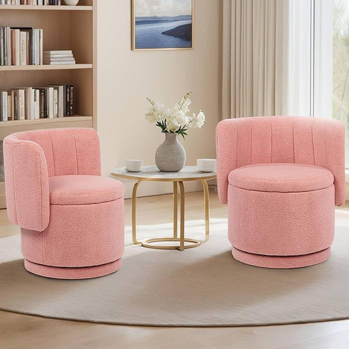 360° Swivel Accent Chair Set of 2 with Hidden Storage, Modern Round Swivel Barrel Chair, Comfy U... | Amazon (US)