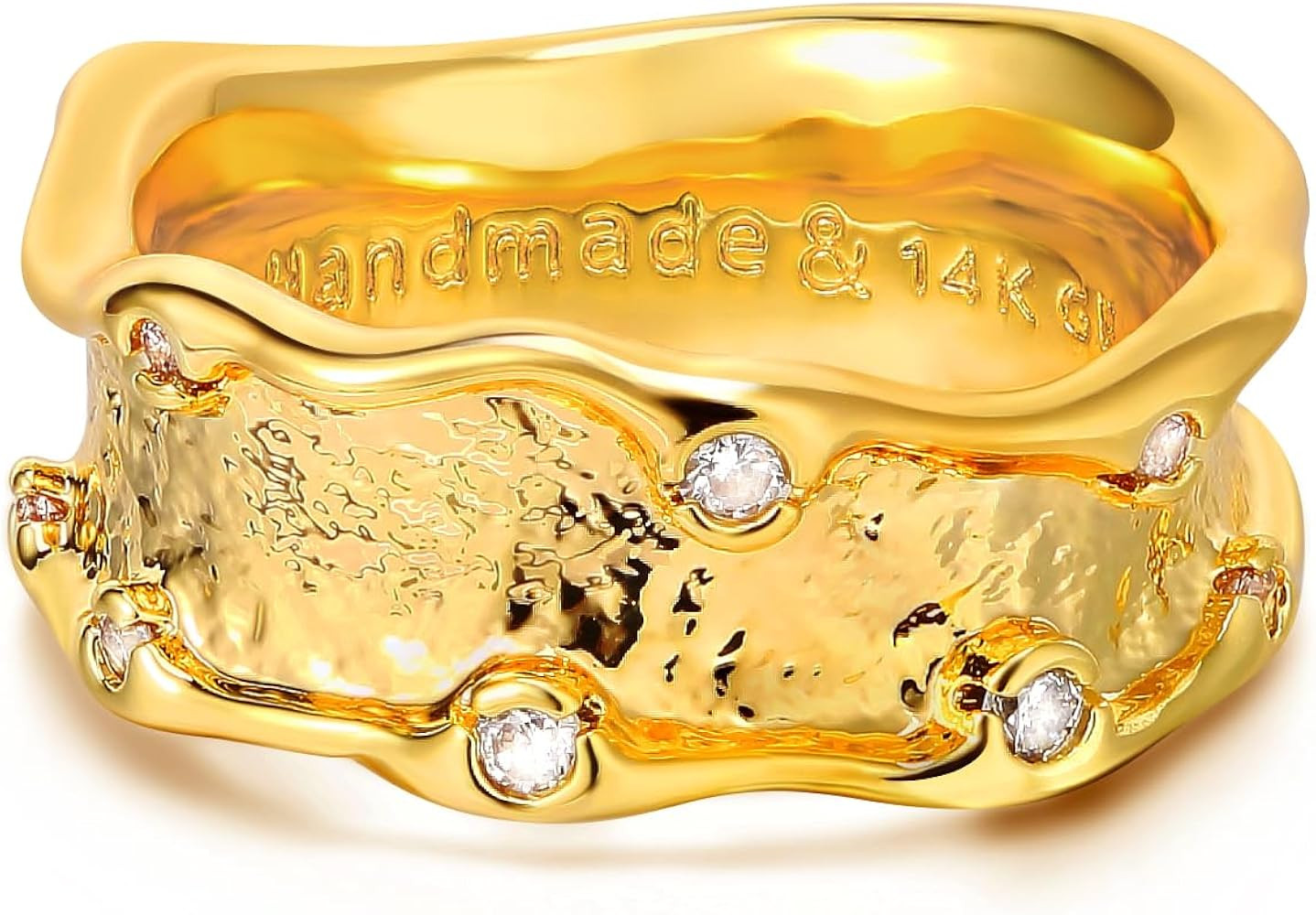 Gold Ocean Wave Ring for Women Diamond Cubic Zirconia 14K Gold Plated Minimalist Stack Irregular ... | Amazon (US)