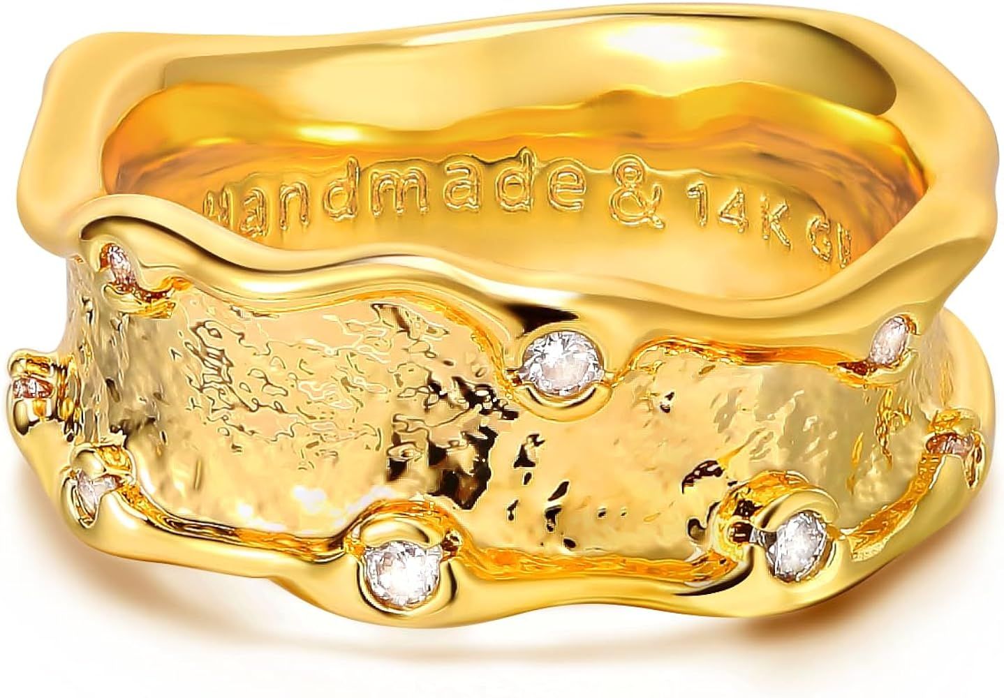 Gold Ocean Wave Ring for Women Diamond Cubic Zirconia 14K Gold Plated Minimalist Stack Irregular ... | Amazon (US)