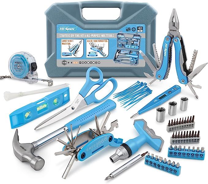 Hi-Spec Home Tool Kit, 48 Pieces Basic Household Tool Kit Set with Utility Knife Pocket Tool 14 i... | Amazon (US)