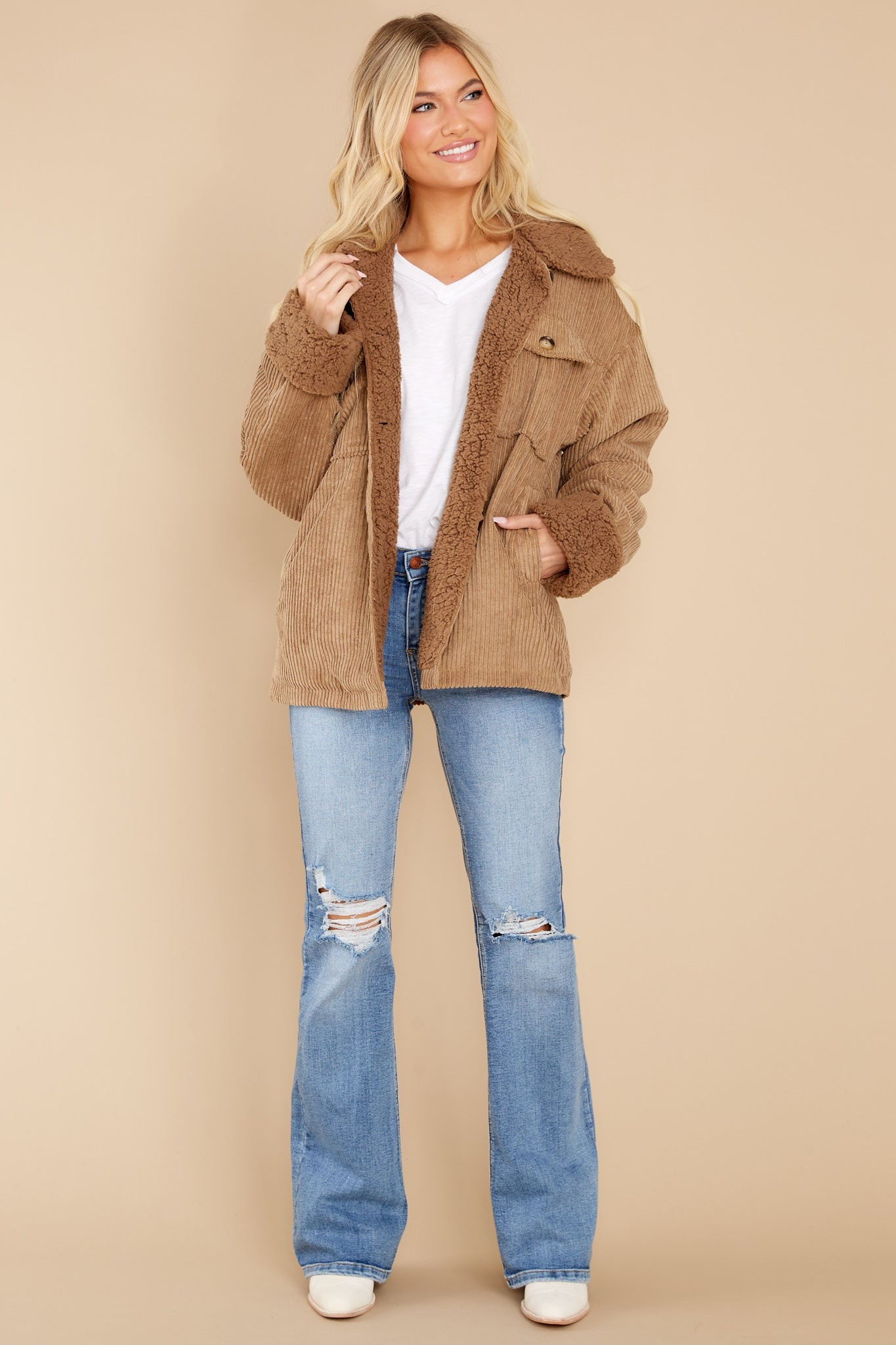 Find Your Groove Camel Corduroy Jacket | Red Dress 