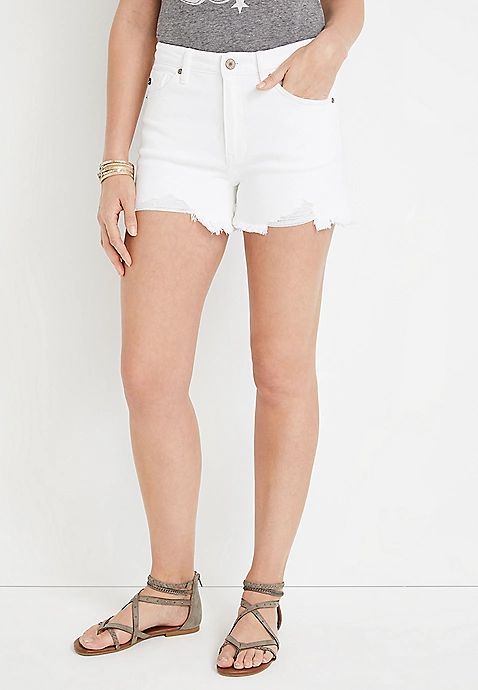 KanCan™ White High Rise Ripped Hem 3.5in Short | Maurices