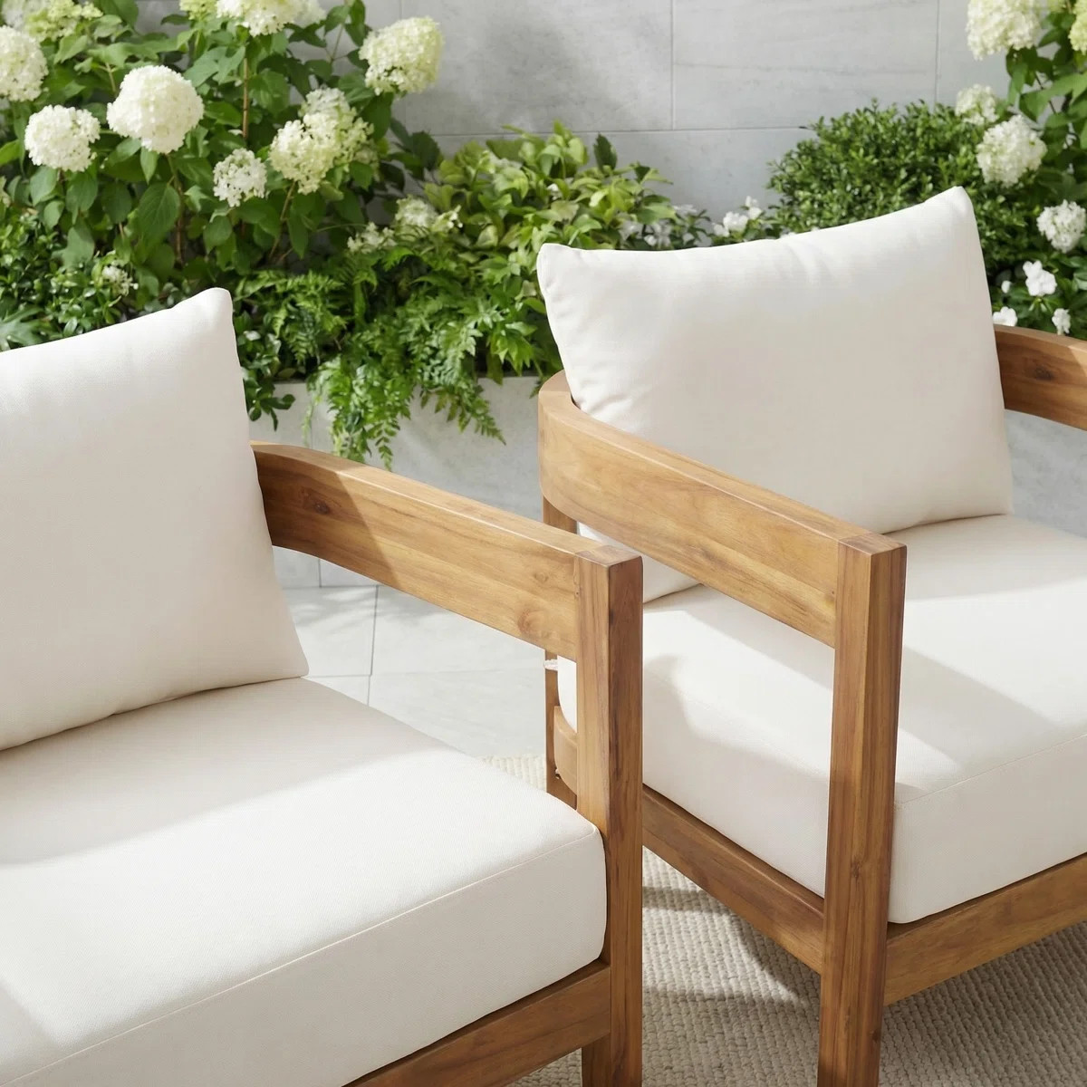 Lorene Outdoor Acacia Wood Club Chair with Cushions (Set of 2) | Wayfair North America