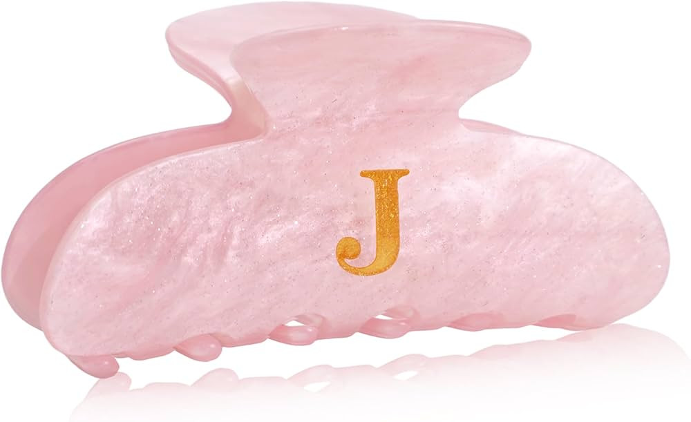 Initial Cute Hair Clips - Pink Letter Elegant Hair Claw Clips, Fashion Glitter Claw Clips Durable... | Amazon (US)