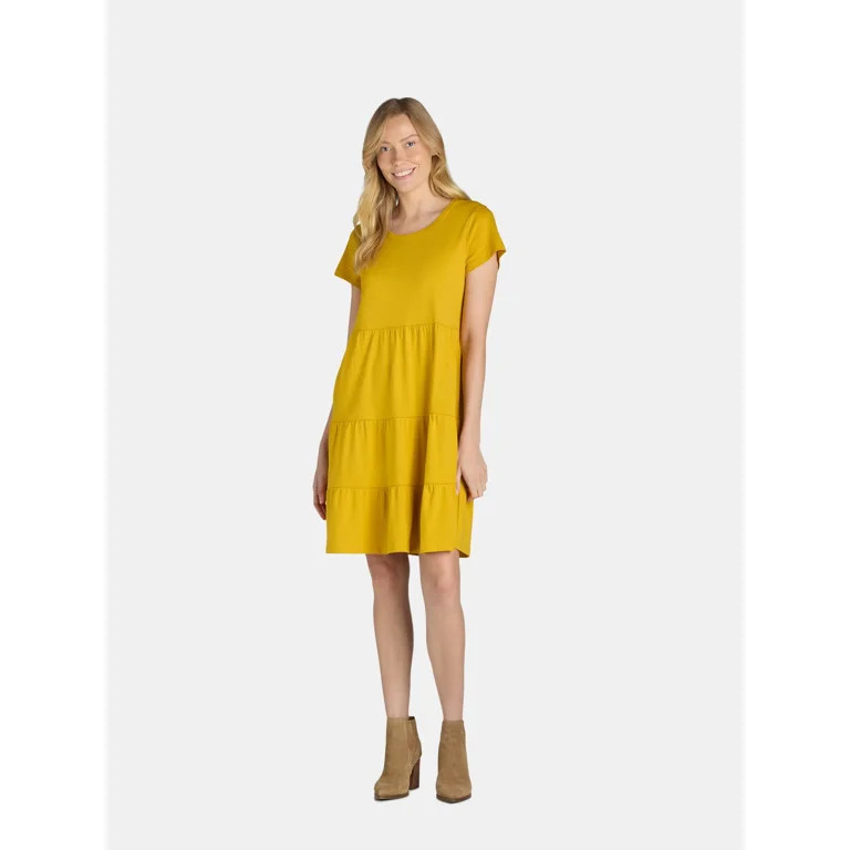 Time and Tru Women's Cotton Knit Tiered Dress, Sizes XS-XXXL | Walmart (US)