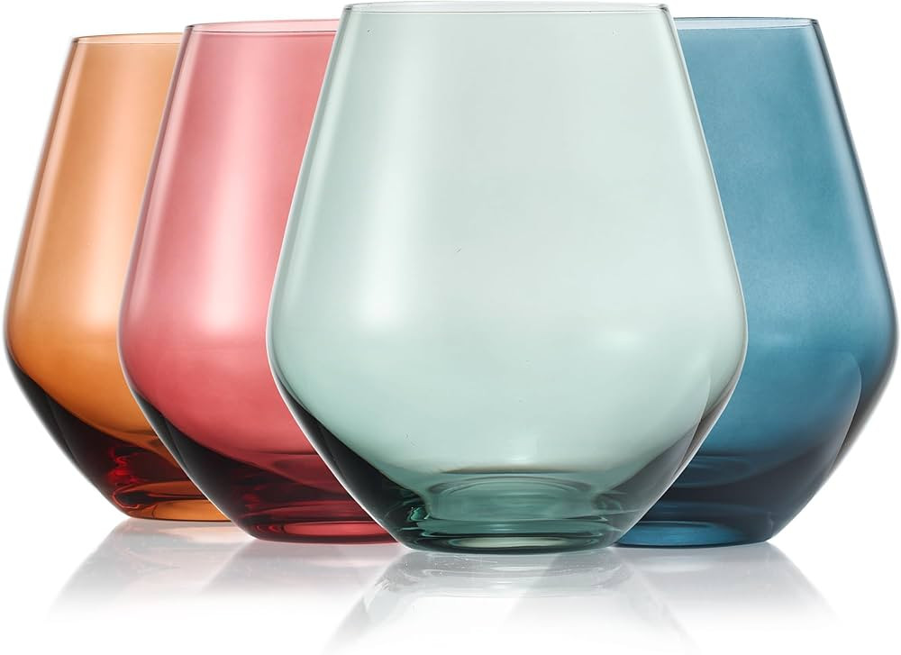 Colored Stemless Crystal Wine Glass Set of 4, Gift For Her, Him, Wife, Friend - Large 16 oz Glass... | Amazon (US)