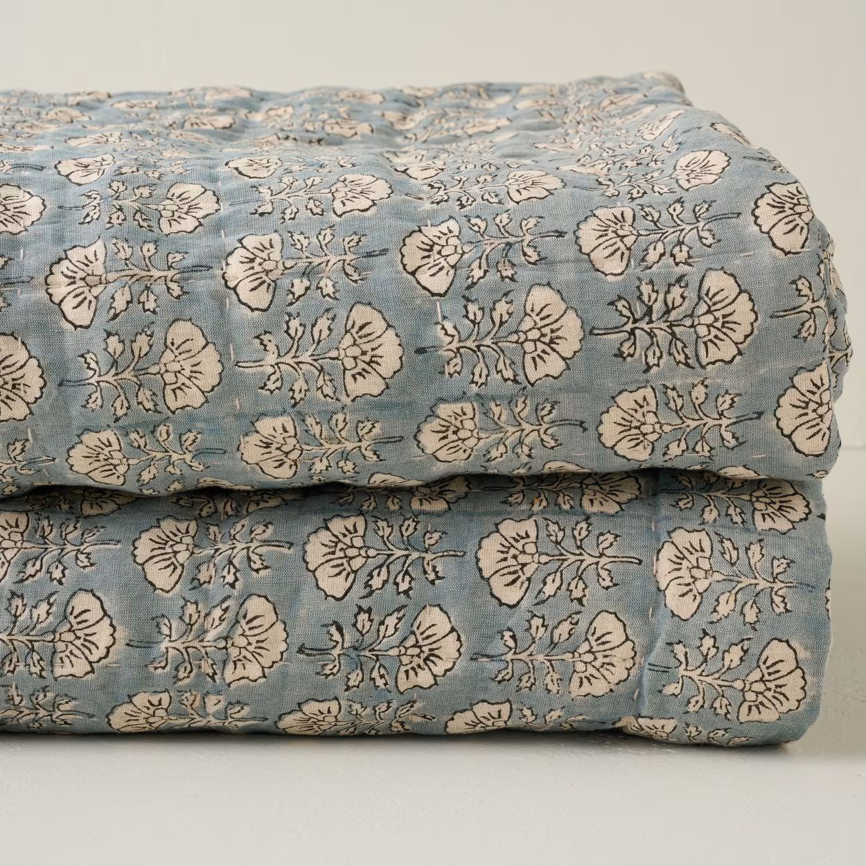 Flora Block Print Quilt - Silver Blue | Magnolia