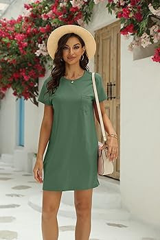Ladiyo Women T Shirt Dress Summer Fashion Mini Dress Crew Neck Short Sleeve Dress Solid Color Cas... | Amazon (US)