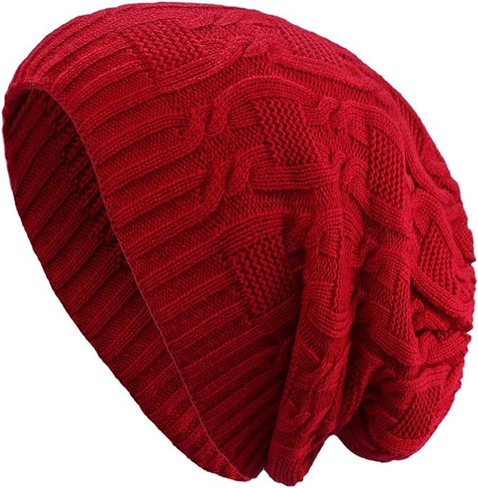 Surblue Unisex Trendy Beanie Warm Oversized Chunky Cable Knit Slouchy Woolen Hat | Amazon (US)
