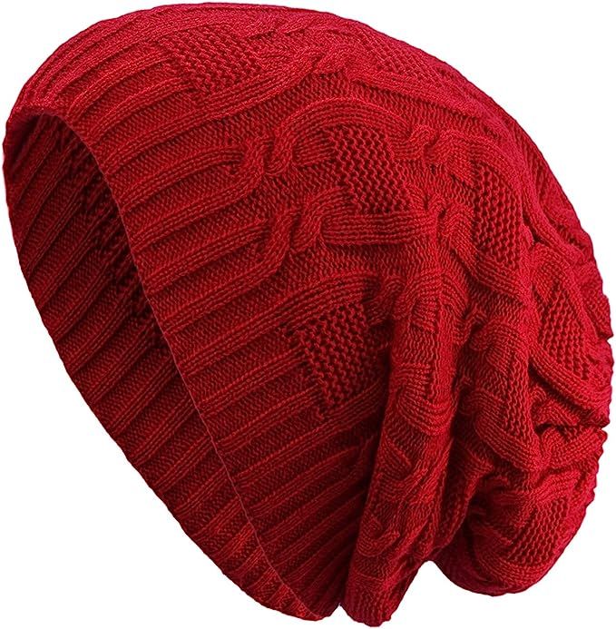 Surblue Unisex Trendy Beanie Warm Oversized Chunky Cable Knit Slouchy Woolen Hat | Amazon (US)